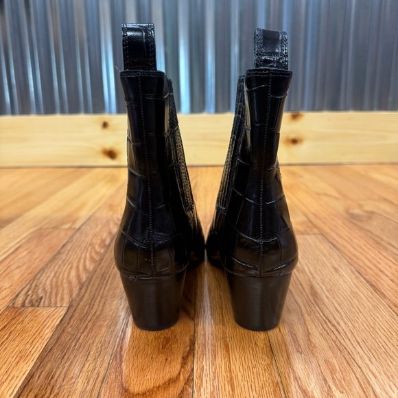 J Crew Black Leather Croc-Embossed Pull-on Ankle Boots - Picture 4 of 10